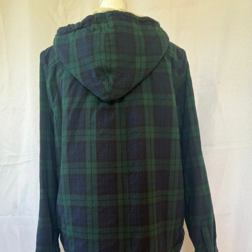 L.L.Bean Scotch Plaid Flannel Shirt Sherpa-Lined Zip Hoodie - Picture 4 of 14